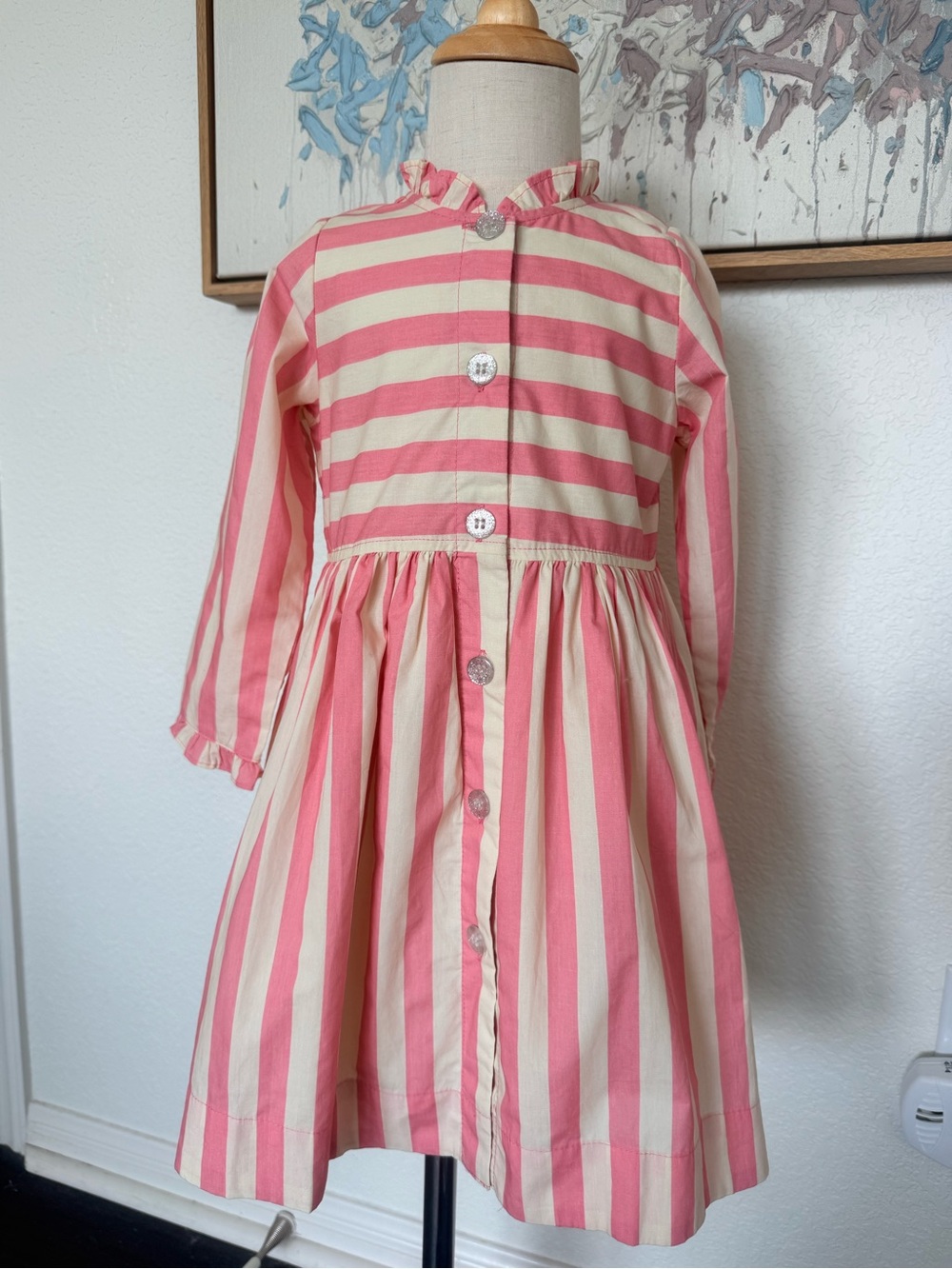 Pink Chicken Pink and Cream Striped Button-Front Dress
